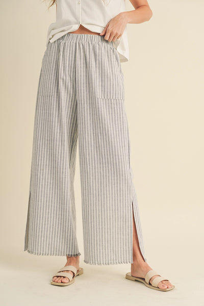 Striped Linen Pants with Raw Edge Detail