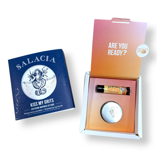 Peach Flavored Kiss My Grits Lip Balm and Exfoliating Lip Scrub Duo