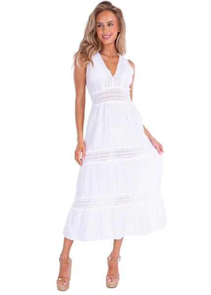 White Tiered Cotton Dress - Gabrielle