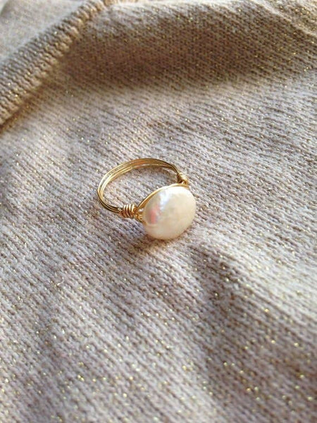 Freshwater Coin Pearl Solitaire Ring
