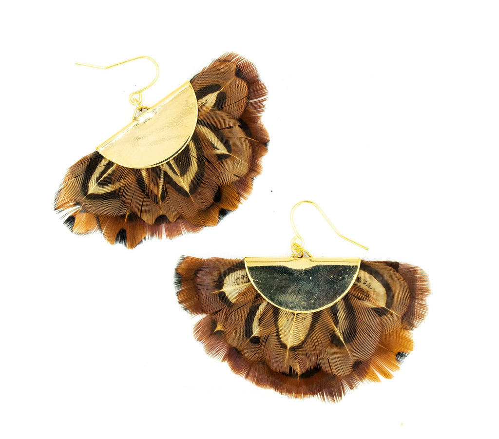 Fluffy Pheasant Feather Half-Circle Earrings