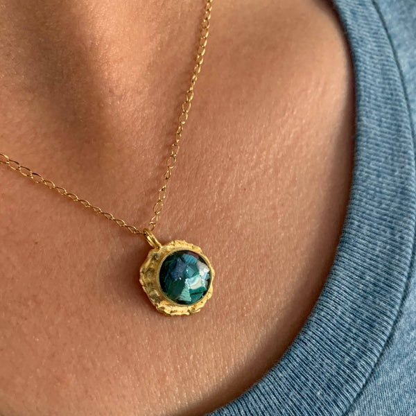 Gold ocean plastic minimal pendant necklace